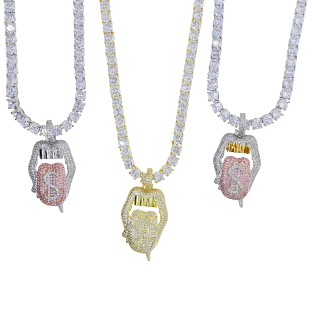 "Iced Out Mouth Pendant W/ Necklace"